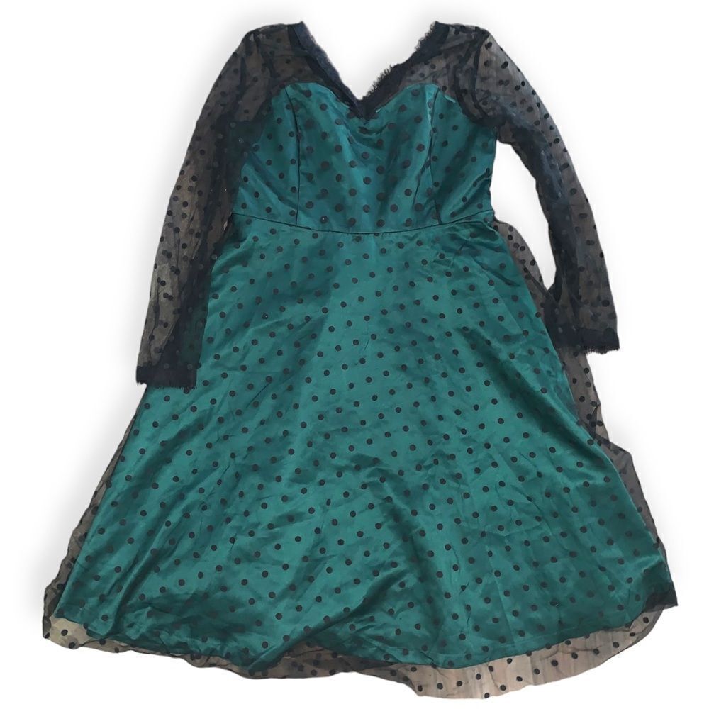 Lindy Bop Teal Dress with Black Polka Dot Overlay